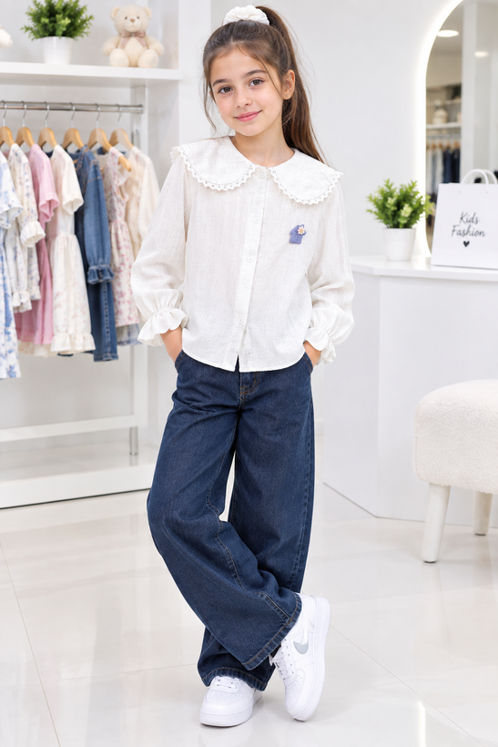 شومیز دخترانه یقه به به استین کش دار